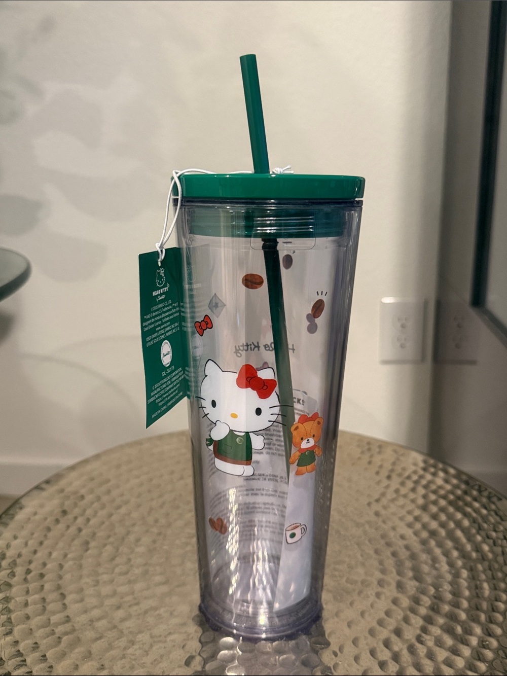 Starbucks/Sanrio Hello Kitty Clear Tumbler with Green Lid and Straw